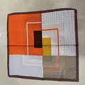 Square silk scarf with orange and coffee geometric patterns and polka dot design - Polka Dotted Orange Square Scarf / 65