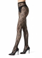 Detail of black gothic fishnet tights featuring cross patterns with sparkling rhinestones - One Size / Black With Clover Pattern And Rhinestones