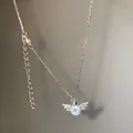 Zilveren Angel Wing Crown ketting met een sprankelende ronde zirkoon hanger - XL1075 Zilveren Roestvrijstalen Ketting