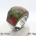Fashionable 18K gold plated ring featuring a large faceted green and red unakite stone - US 6 / Unakite (KR82750-GC)