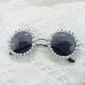 Bride to Be sunglasses with pearls and rhinestones on white lace background - Round Pearl Glasses