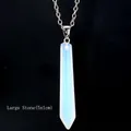 Detail view of a large opal hexagonal crystal pillar pendant 5x1cm on silver chain - Large Opal