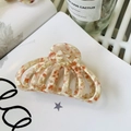 Elegant tortoiseshell acetate hair claw clip with cream and orange marble pattern - About 9cm / Cream Floral