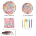 24-set watercolor disposable party tableware including plates, napkins and colorful forks - Watercolor Plates Napkins Cups Forks Set (High Capacity)