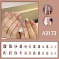 Pink and brown shimmer press-on nails with cartoon smiley faces and star designs - Glue Style (A3173)