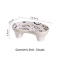 Handmade ceramic tripod tray with blue cloud patterns, dimension 19.5cm by 13cm - Cloud Pattern Geometric Plate