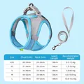 Size chart for blue breathable mesh pet harness and leash set with reflective strips - Blue and Grey