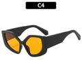 Modische schwarze polygonale Sonnenbrille mit hellen orangefarbenen Gläsern C4 - Schwarzer Rahmen Gelbe Gläser