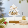 Nordic wooden Christmas tree desk ornament with XMAS relief and golden bells - Christmas Tree Bell Ornament