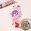 Kinderuhr mit rosa Einhorn-Motiv, 3D-Silikonarmband und grüner LED-Leuchtfunktion - Rosa