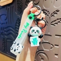 Drehbarer Panda-Schlüsselanhänger mit grünem Mahjong-Stein und Silikon-Handschlaufe - Panda Armband-Glück Mahjong