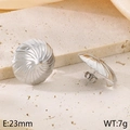 Pendientes de botón semicirculares plateados con textura espiral en acero inoxidable - Estilo de Patrón de Espiral de Color Acero (KE114296-KFC)