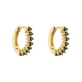Golden huggie earrings with vertical black micro-pave stones on a white background - Black