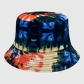 Elegante cappello a secchiello tie-dye con motivi blu intenso e arancione in cotone - M (56-58cm) / Tie-Dye Blu Arancio Nero (30)
