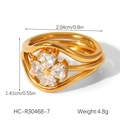 Detail view of gold clover ring with heart zircons including weight and dimensions - Clover Flower Ring(HC-R30468-7)