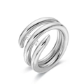 Minimalist silver triple spiral wrap ring in stainless steel with two round cubic zirconias - US 6 / Steel