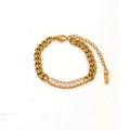 Pulsera de cadena cubana dorada con circonitas y cadena ajustable grabada con K18 - Pulsera Blanca