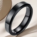 Polished black stainless steel 4mm band ring with elegant bevelled edges and mirror finish - 4MM Black