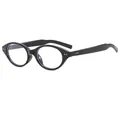 Classic oval full-frame blue light blocking glasses in glossy black with metal rivets - Bright Black