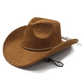Bruine suède western cowboyhoed met metalen kralen en verstelbare kinriem - M (56-58cm) / Khaki