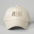 Beige JESUS embroidered cotton baseball cap with adjustable strap for outdoor sun protection - One Size / Beige