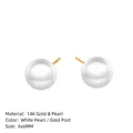 Minimalistische Perlenohrstecker mit 6mm weißen Perlen und vergoldetem Edelstahl - Langgriff-Stil / Gold / 6mm