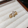 Detail of adjustable gold ring with crisscross design and sparkling zircon stones - Cross Rectangle Zircon Open Ring / Gold