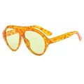 Fashion aviator sunglasses with orange leopard tortoise frame and light yellow lenses - Floral Print Frame Green Lens