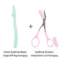 Personal care set with green folding eyebrow razor and pink grooming scissors with comb - Green Trimmer + Eyebrow Scissors