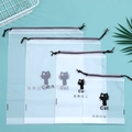 Set of four frosted PE drawstring storage bags with cute black cat print in various sizes - Black Cat (30*35cm)