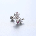 Floral titanium steel cartilage stud with silver petals, pink crystals and white pearl - Flower Pink Red Zircon White Pearl Style (A64-5#)