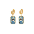 Bohemian gold rectangle hoop earrings with blue enamel evil eye and moon star motifs - Royal Blue Mystic Symbol Earrings (4#)