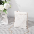 Minimalist cream plush crossbody bag featuring a soft faux fur finish and gold chain strap - White