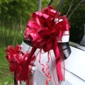 Red ribbon bows for wedding car door handles and mirrors on white luxury car - 10 Strands Pack / Matte Wine Red