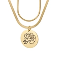 Collier double chaîne serpent dorée avec pendentif circulaire gravé de fleurs - Septembre-Or (Ipomée)