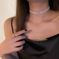 Sparkling silver wide crystal choker necklace for women with multi-row rhinestone pavé - Wide Full Rhinestone Choker (34#)