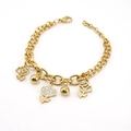 Elegant gold stainless steel bracelet with rose pendants and sparkling rhinestones - Asymmetric Rose Style (ZG276)