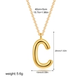 Detailed size chart showing letter C pendant dimensions and chain length in bright gold - Letter C