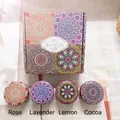 Scented soy candle gift set with 4 bohemian tins in rose, lavender, lemon, and cocoa scents - Ethnic Style C (Rose/Lavender/Lemon/Coco)
