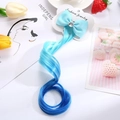 Blue gradient hair extension clip with fabric bow and sparkling rhinestone for kids - Blue Gradient