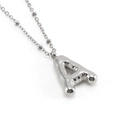 Polished silver stainless steel bead chain necklace with 3D puffy letter A pendant - Letter A / Steel