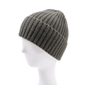 Detail of grey ribbed knit beanie showing high-quality thick yarn texture and cuff - One Size (54-60cm) / Off-White