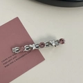 Pink rhinestone hair clip set with silver heart charms and crystals on a card - Silver/Pink Zirconia-Line Heart