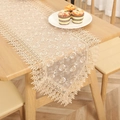 Elegant beige lace table runner with hollow embroidery, French luxury style for dining table. - 40x150cm Pointed / Style 7