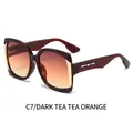 Square oversized sunglasses C7 with dark tea frame and tea orange gradient lenses - Dark Tea Frame Orange Tea Lens