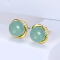 Orecchini a perno in argento S925 con avventurina verde e castone a fiore dorato - Oro