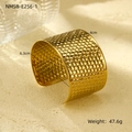 Close-up of golden braided texture on 4cm wide stainless steel open cuff bracelet - Woven Texture (NMSB-E256-1)