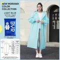 Light blue EVA reusable hooded raincoat with portable zipper bag for outdoor rain protection - Light Blue Adult Drawstring Style [100g 17-mil Frosted Extra Thick]