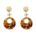 Pendientes vintage de resina ámbar con perlas pequeñas y acero inoxidable bañado en oro - Pendientes de Gota de Perla y Resina de Carey Ámbar (TZ-E0248-02)