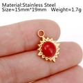 18K gold plated stainless steel sun pendant with a red natural stone inlay - DY794-1 Starburst Red Stone